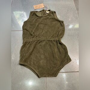 New 5/6 The Simple Folk Vintage Romper Button Olive, Soft Terry Organic Cotton